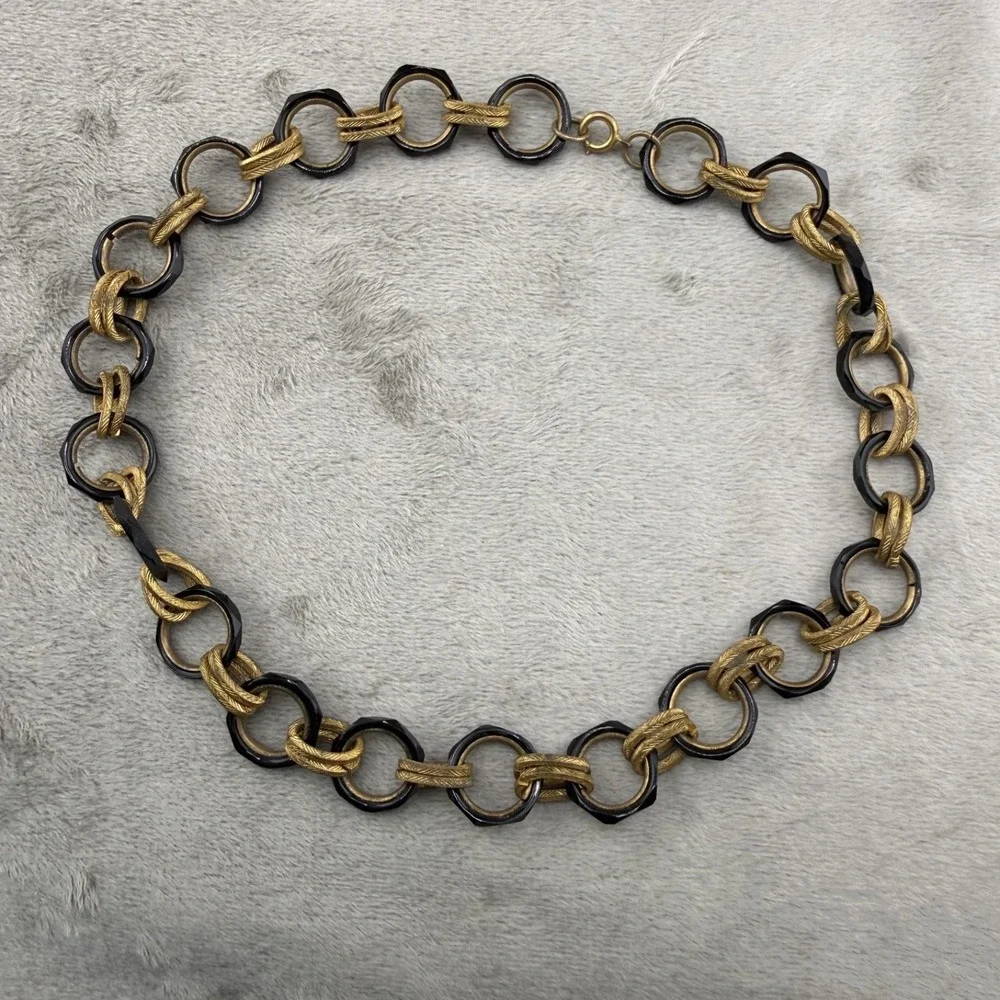Vintage Necklace Coated Hexagon Link Unique Gold Tone 15